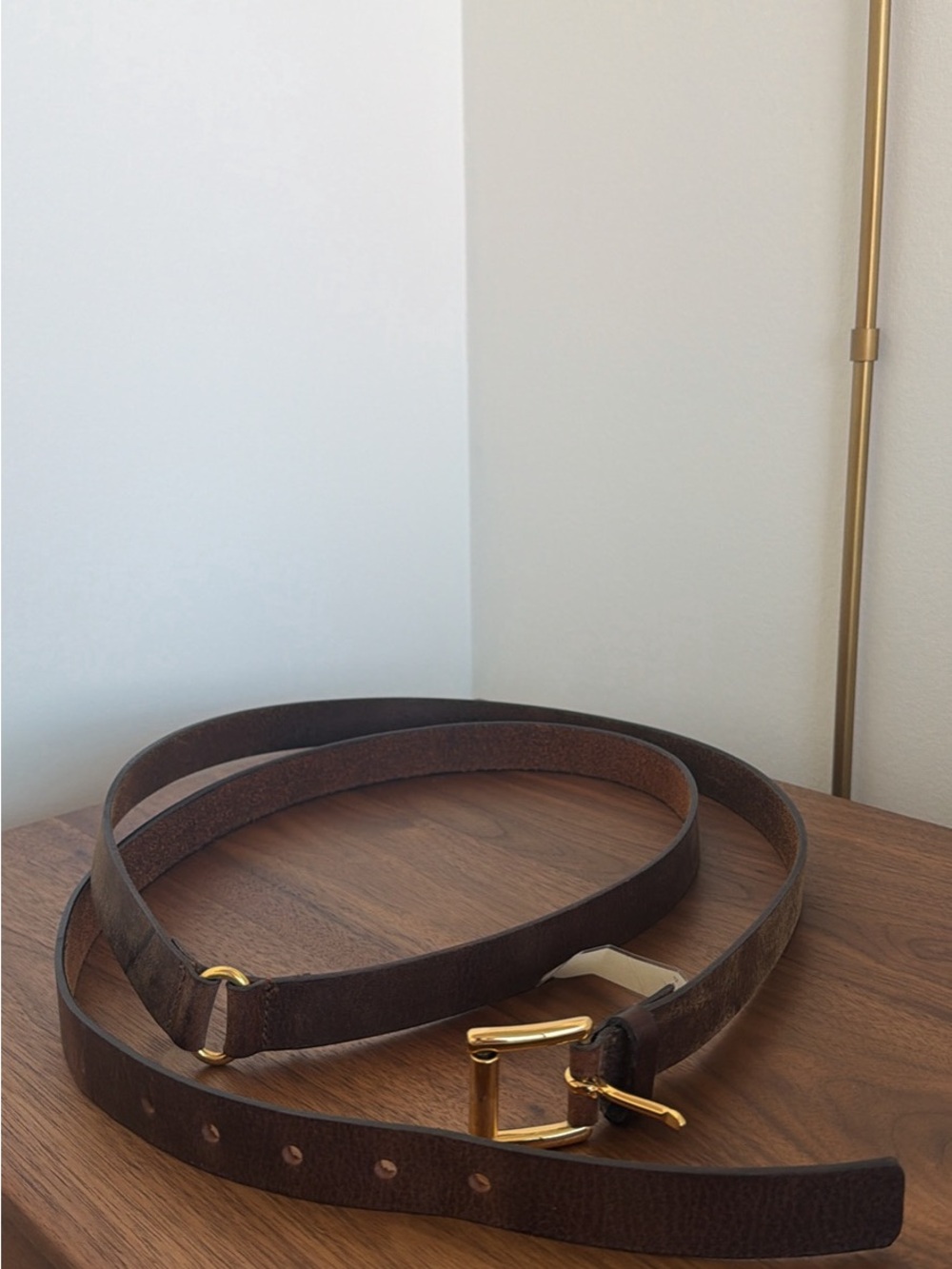 Michael Kors Brown Leather Belt with Gold-Tone Buckle